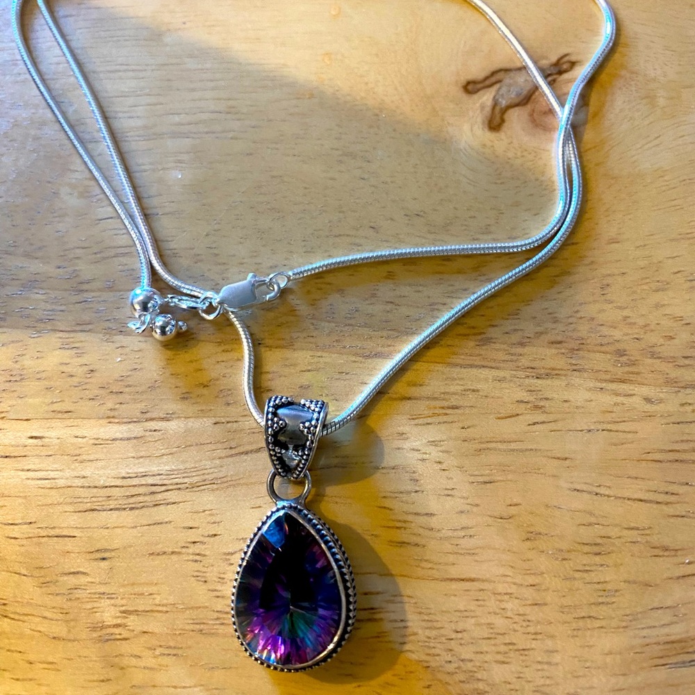 Mystic Topaz pendant with 925 Sterling Silver chain